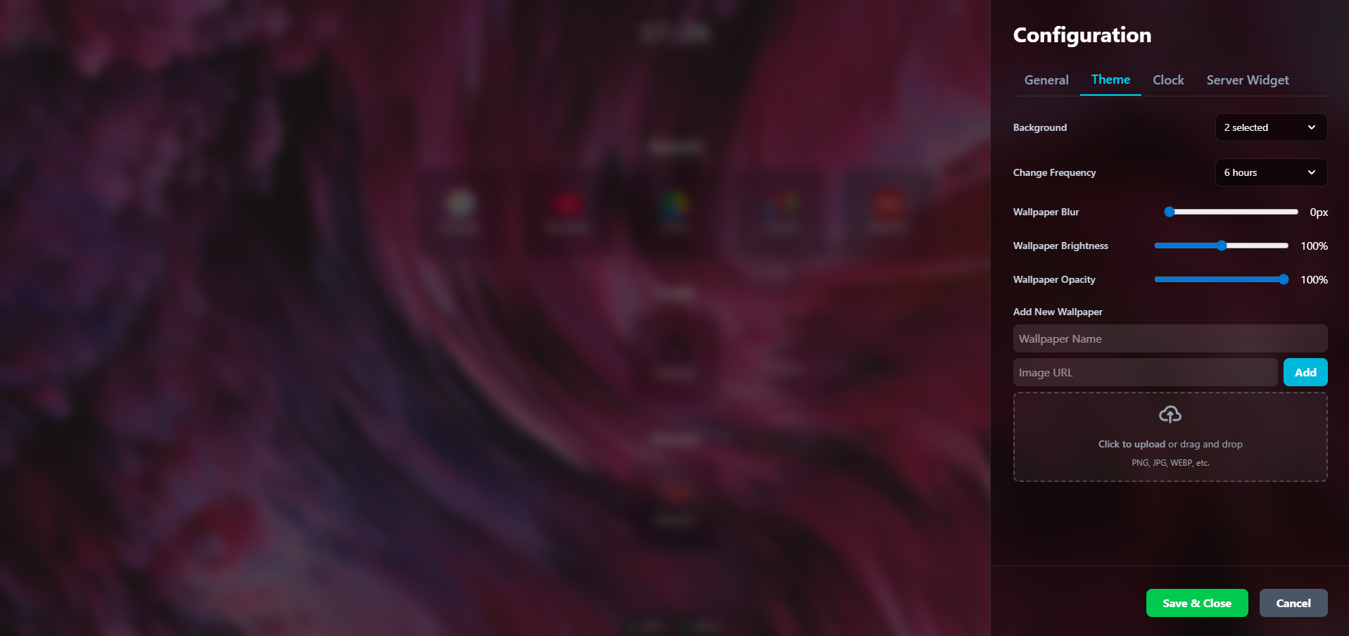 Configuration Tab opened